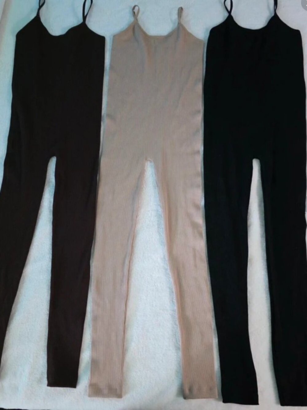 NWOT 3 pack Ribbed Jumpsuits, Black/Brown/Nude Size M